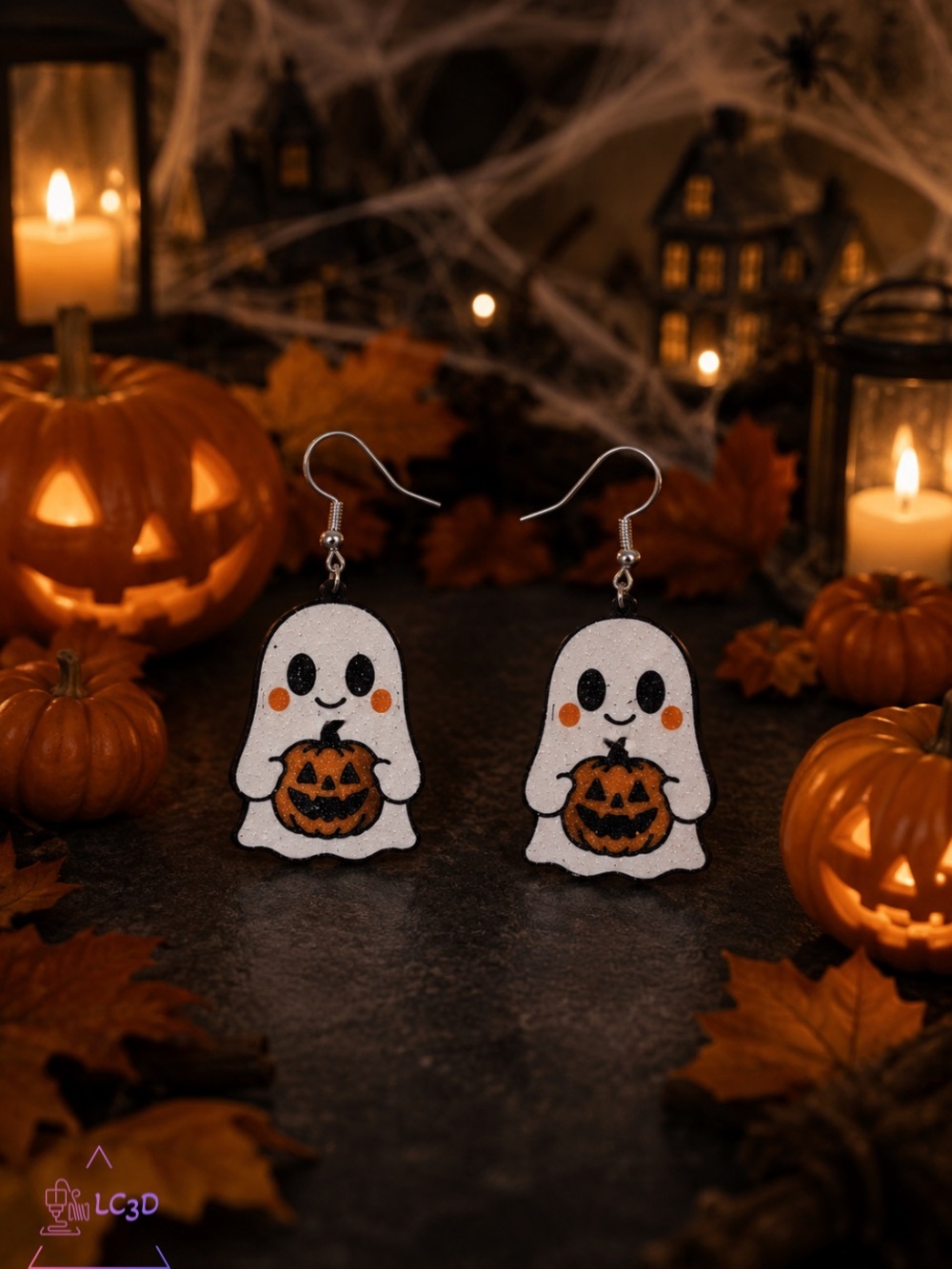 Halloween Ghost Earrings with Pumpkin